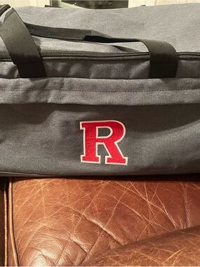Gray Men's Duffel Bag with Red Letter Accent